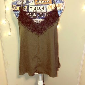 Green V- neck laced spaghetti strap top